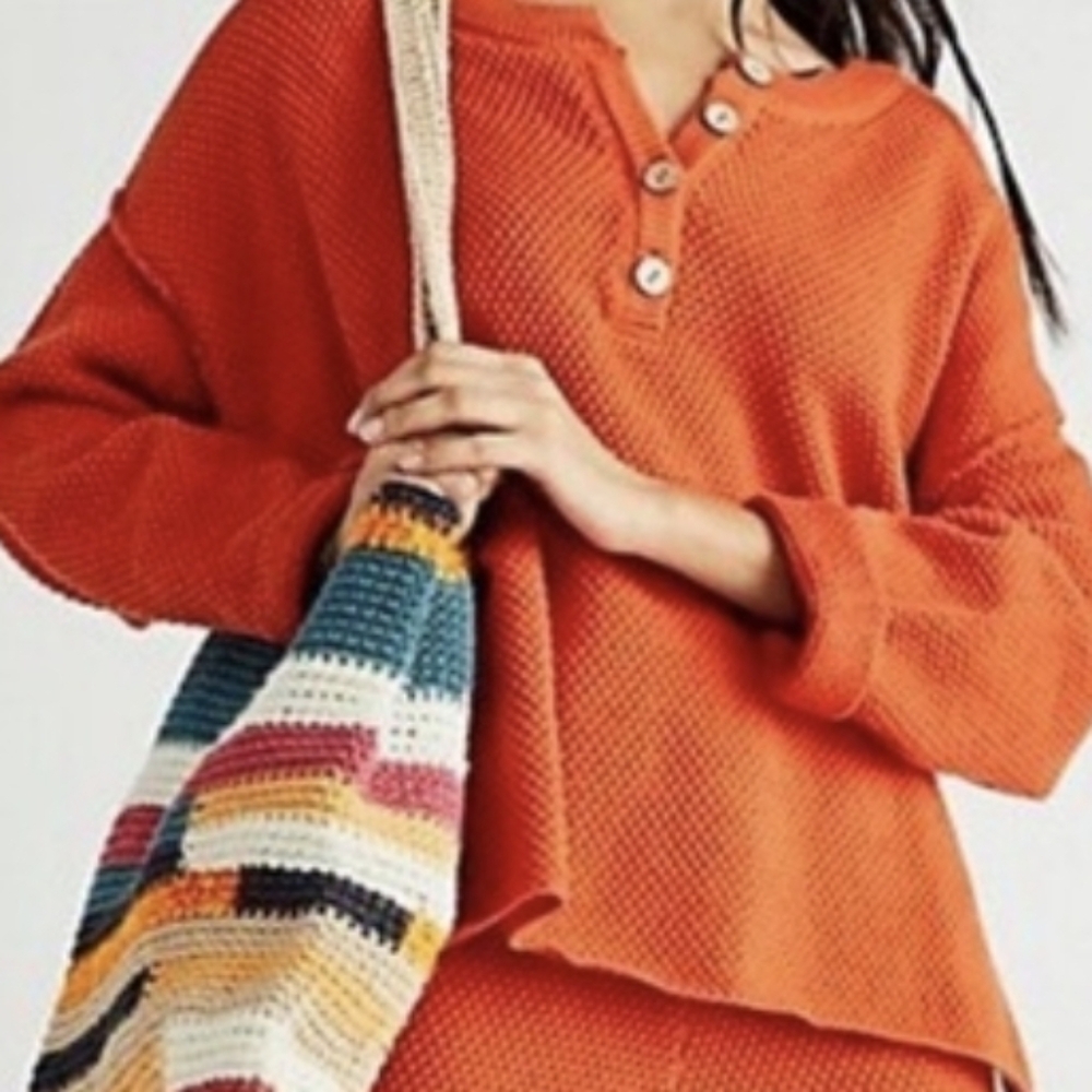 Free People Beach Hailee Sweater Waffle Knit Oversize XS